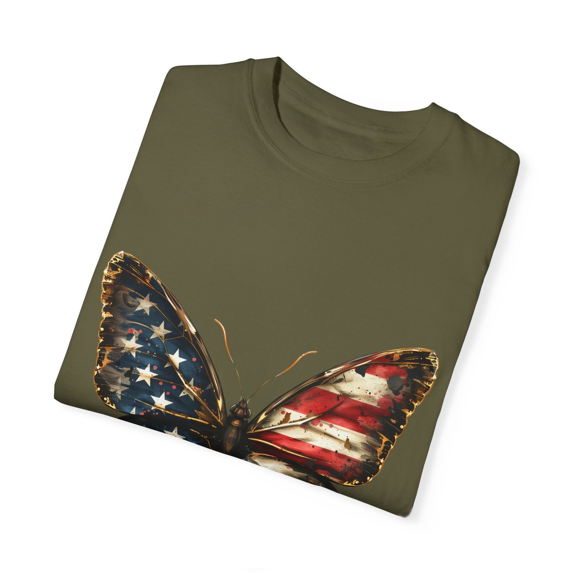 American Flag Butterfly Graphic Unisex Garment Dyed T-shirt Cotton Funny Humorous Graphic Soft Premium Unisex Men Women Sage T-shirt Birthday Gift-53
