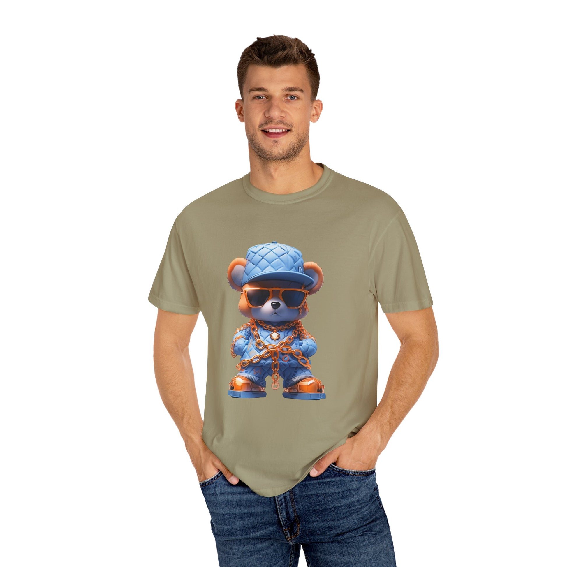 Hip Hop Teddy Bear Graphic Unisex Garment-dyed T-shirt Cotton Funny Humorous Graphic Soft Premium Unisex Men Women Khaki T-shirt Birthday Gift-48