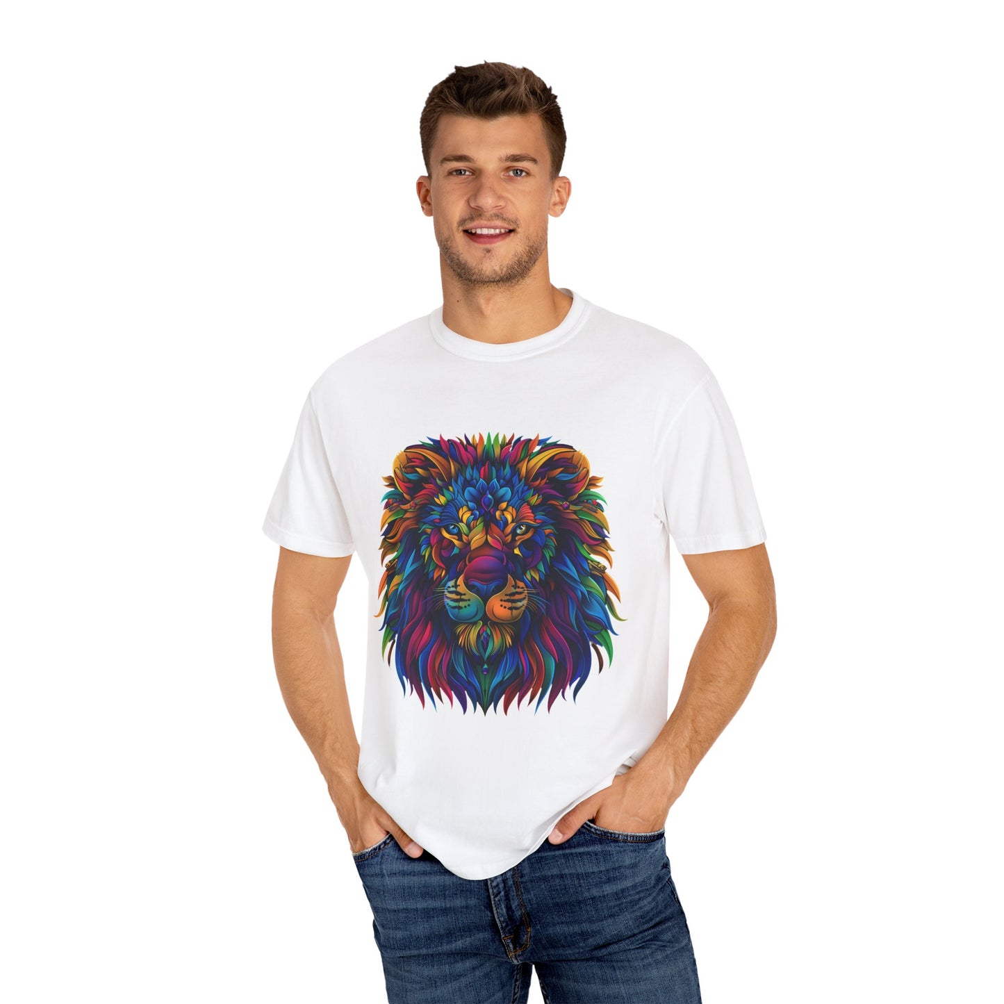 Lion Head Cool Graphic Design Novelty Unisex Garment-dyed T-shirt Cotton Funny Humorous Graphic Soft Premium Unisex Men Women White T-shirt Birthday Gift-24