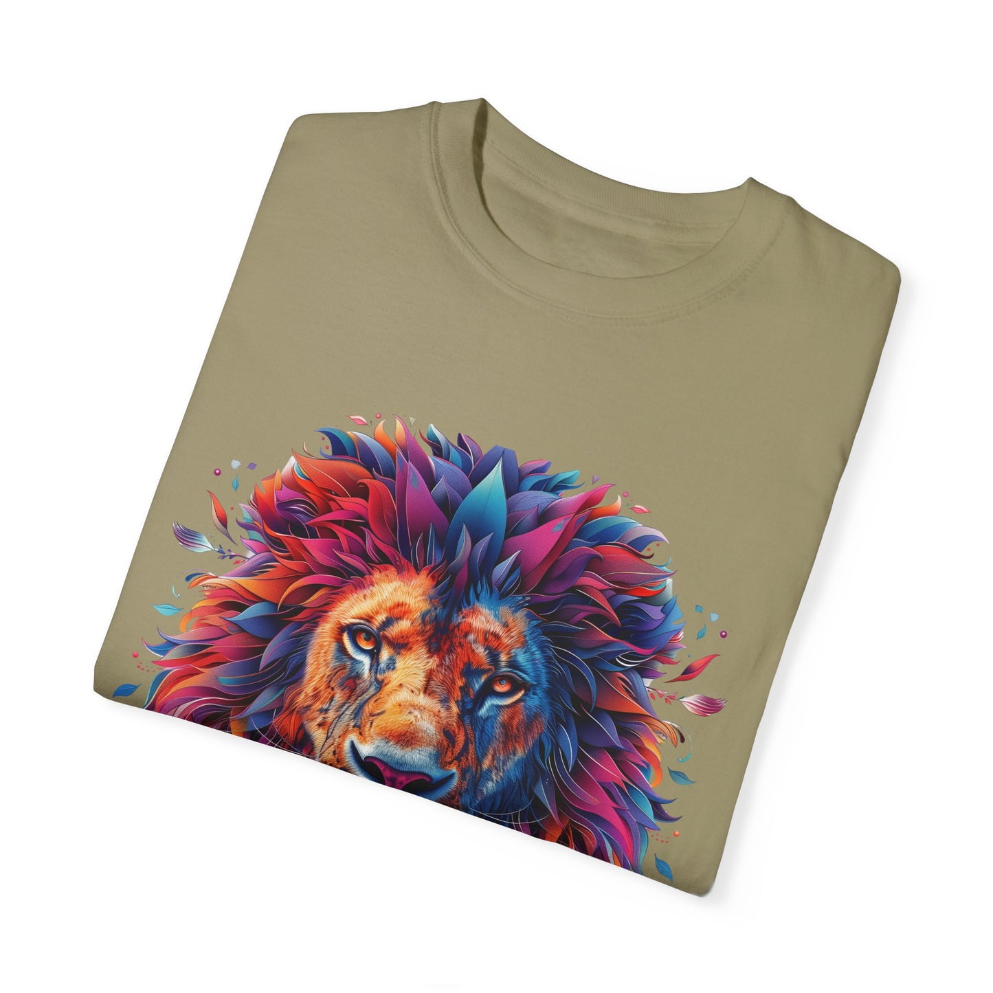 Lion Head Cool Graphic Design Novelty Unisex Garment-dyed T-shirt Cotton Funny Humorous Graphic Soft Premium Unisex Men Women Khaki T-shirt Birthday Gift-47