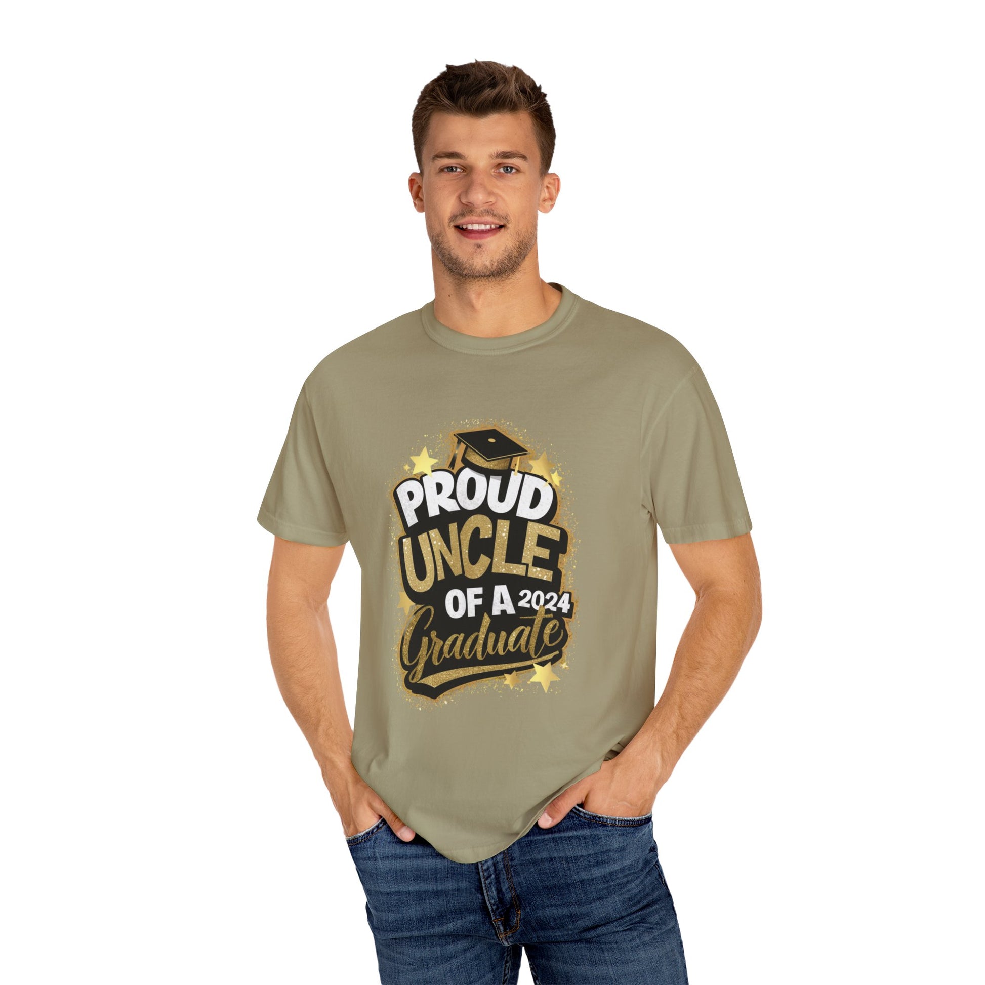 Proud Uncle of a 2024 Graduate Unisex Garment-dyed T-shirt Cotton Funny Humorous Graphic Soft Premium Unisex Men Women Khaki T-shirt Birthday Gift-48